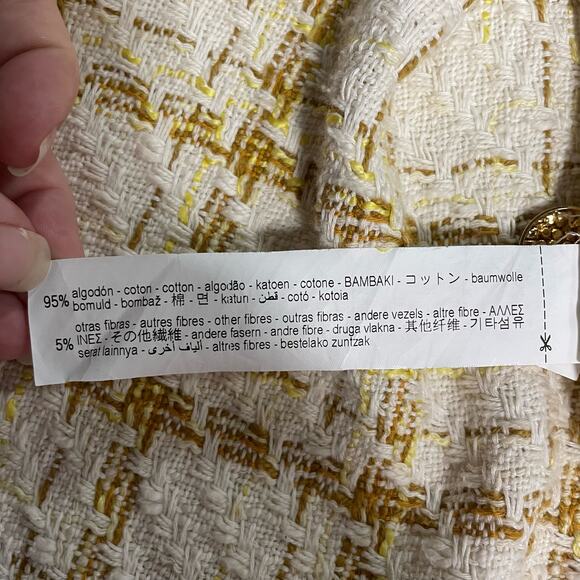Zara Yellow Tweed Double Breasted Plaid Blazer Dress Size Medium - Picture 5 of 5